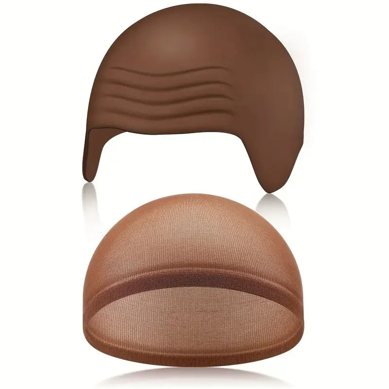 Cosplay Bald Outfit Accessories Set Latex Bald Hat Nylon Wig Cap for Halloween Christmas Party