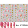 2pcs Embossed Hibiscus Flower Nail Art Stickers with Gold Ring Charms - Manicure Decals