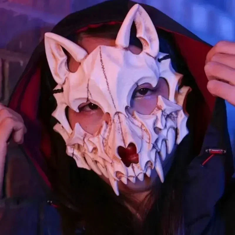 Horror Demon Skull Mask with Long Teeth - Halloween Party Cosplay Prop