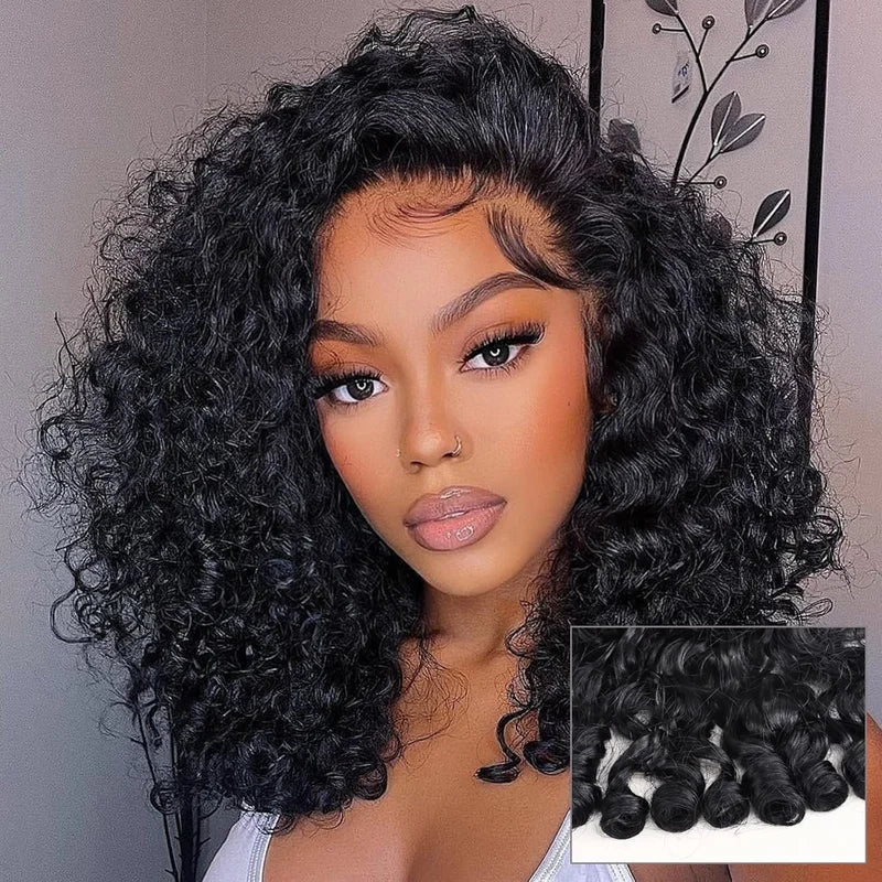 Curly Human Hair Wig with Spiral Curls, Lace Front, 200-220% Density, Pre-Plucked