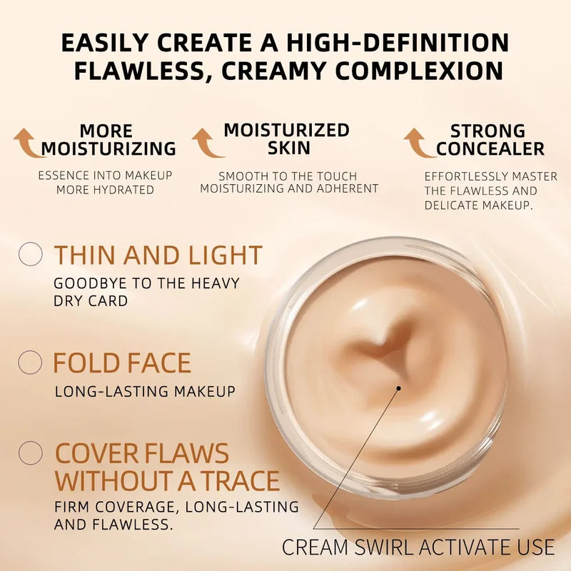 Waterproof Long-Lasting Foundation Cream with Natural Coverage for Face Makeup