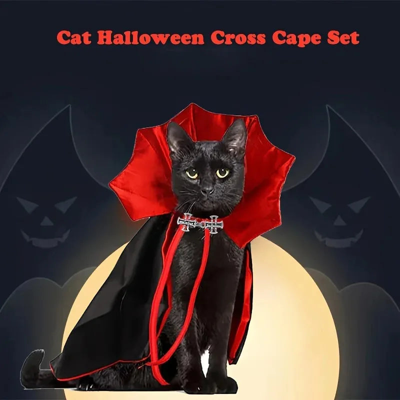 Halloween Vampire Cat Costume Set with Cloak & Hat for Pets