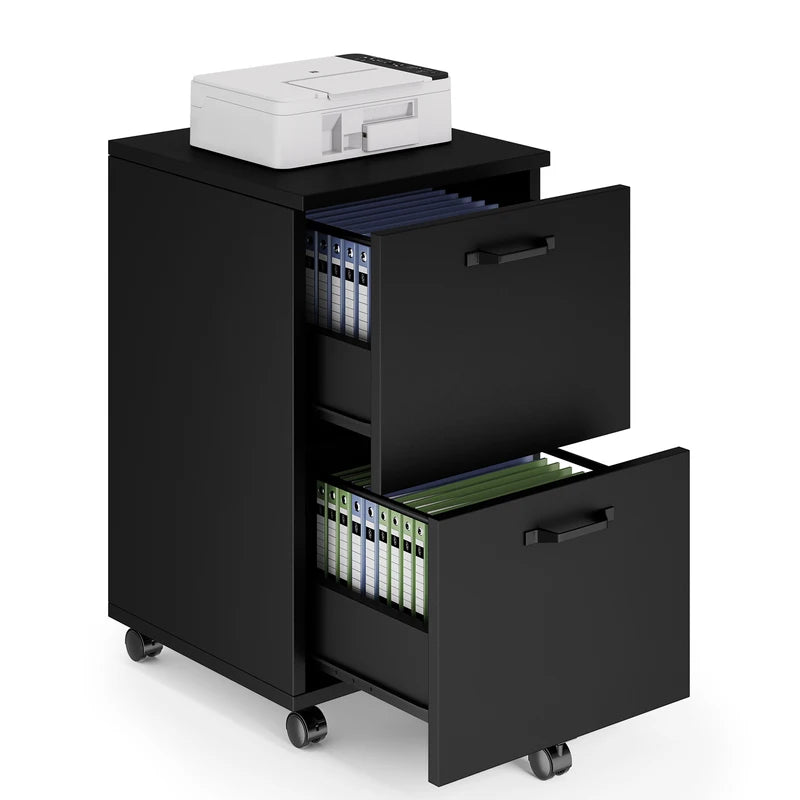 Rolling Wood Filing Cabinet with Lockable Wheels and 2 Drawers for Home Office
