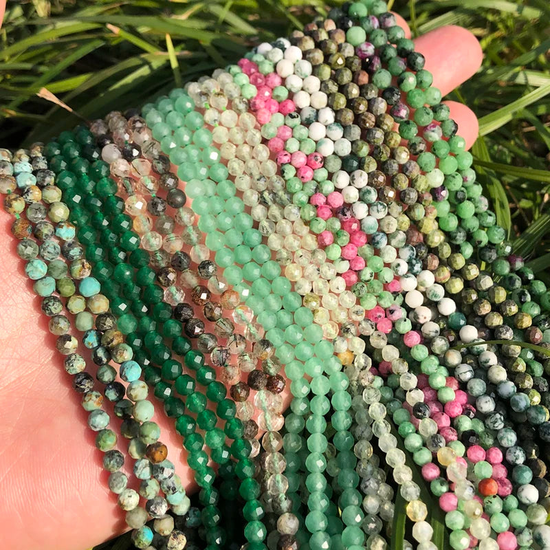 Natural Stone Faceted Beads for Jewelry Making - 2mm 3mm 4mm Spacer Loose Beads