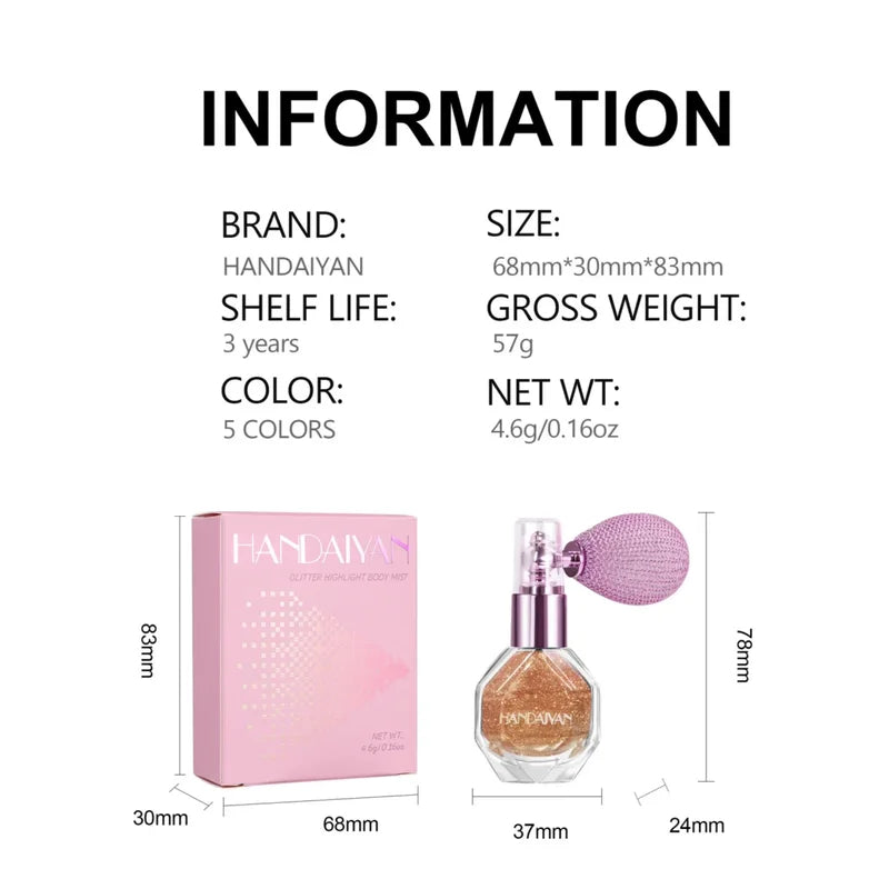 Colorful Body Highlight Spray Glitter Makeup Highlighter Spray For Face & Body