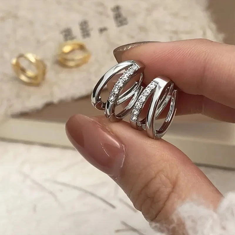 Simple Geometric Double Circle Hoop Earrings for Women Stainless Steel Jewelry