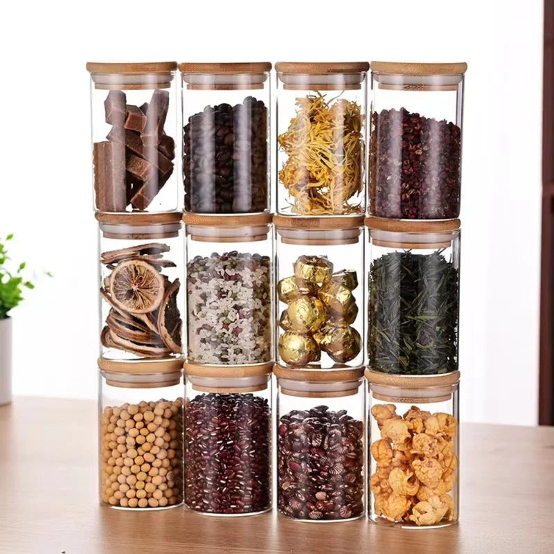 Glass Food Storage Jar with Bamboo Lid 280ml - Clear Kitchen Container