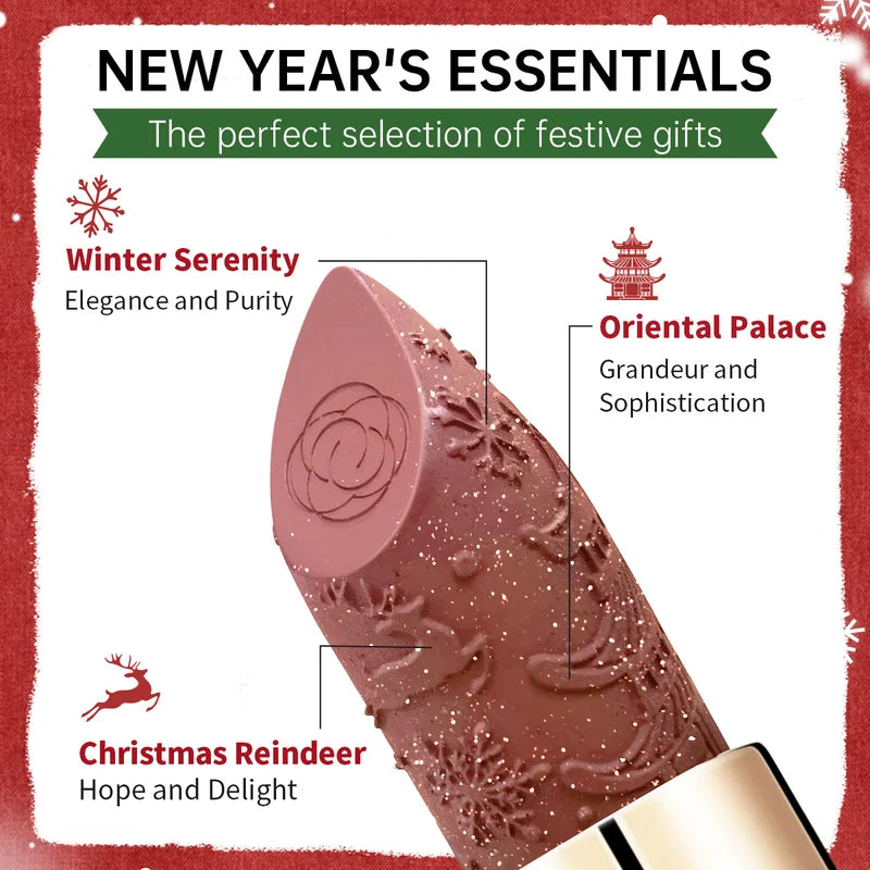 Festive Lipstick with Golden Gloss - Moisturizing Long-Lasting Lip Color