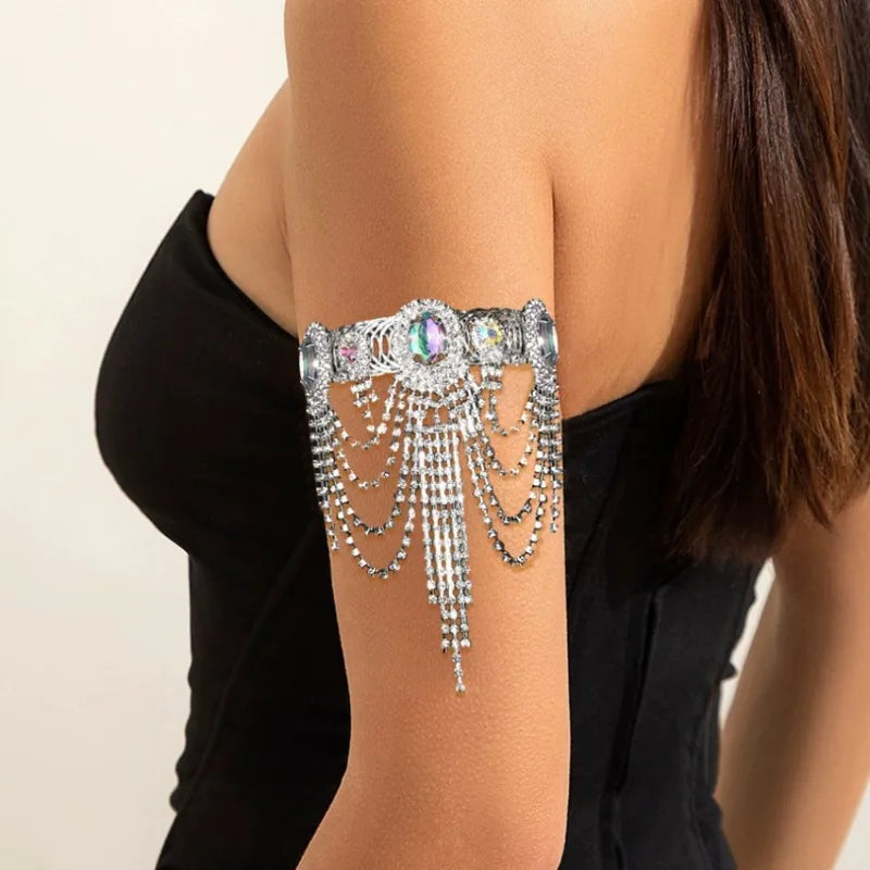 Fashion Adjustable Crystal Tassel Arm Chain Rhinestone Upper Arm Bracelet Party Jewelry