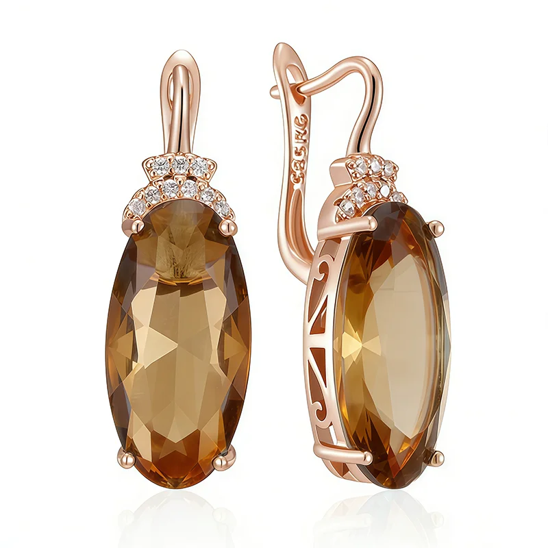Elegant Drop Earrings for Women 30x10mm Zircon Jewelry with Rose Gold Finish