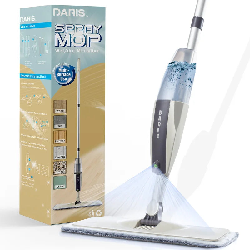 Spray Floor Mop with Reusable Microfiber Pads 360° Handle for Home & Kitchen Cleaning