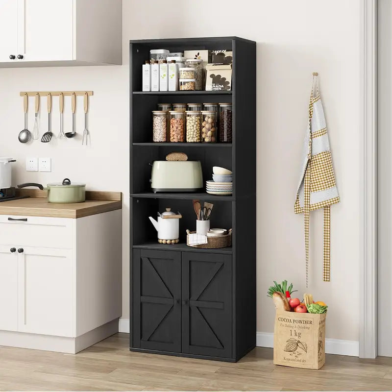 Farmhouse Wooden Display & Storage Cabinet with Barn Doors - 71.4 Inch