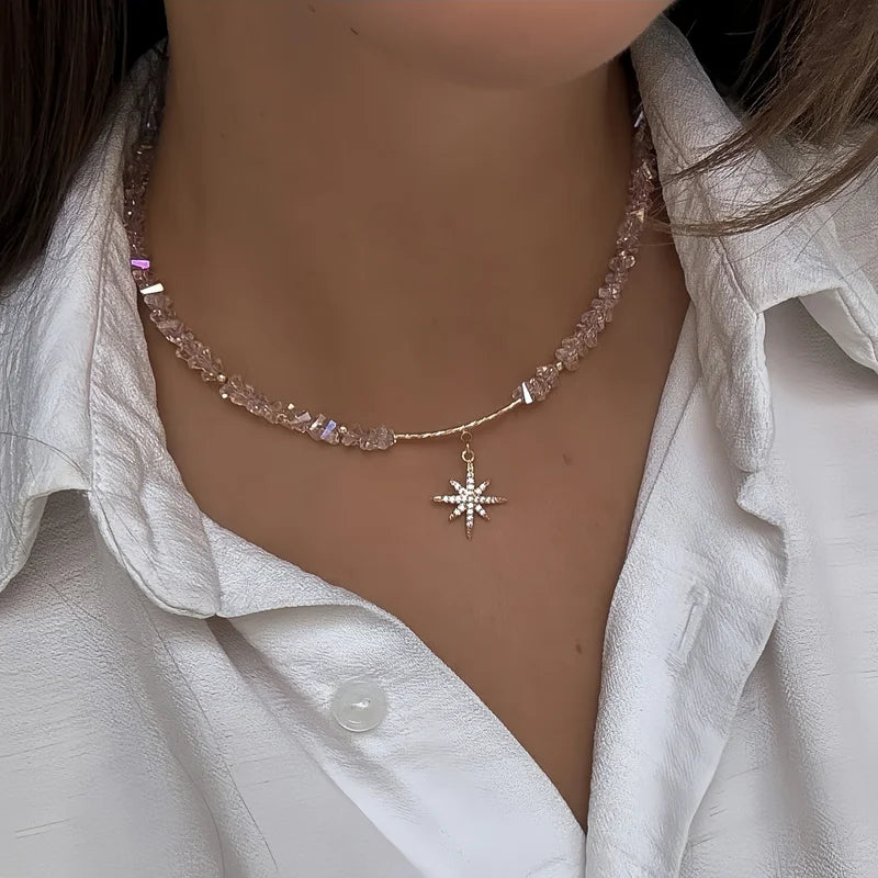 Irregular Stone Choker Necklace for Women Tassel Heart Pendant Jewelry Gift