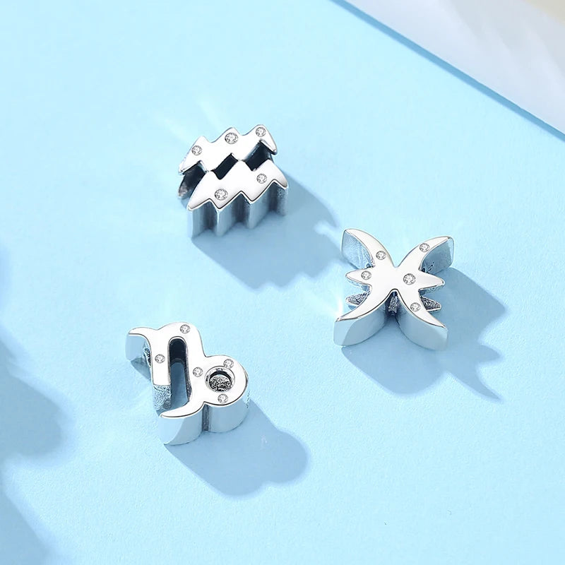 925 Sterling Silver Zodiac Charms Beads for Bracelets and Necklaces