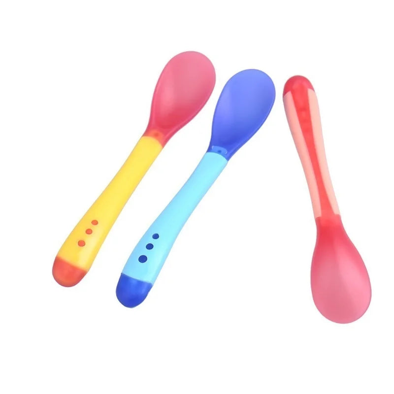 3-Pack Silicone Baby Feeding Spoons with Temperature Sensing - Safe Toddler Utensils