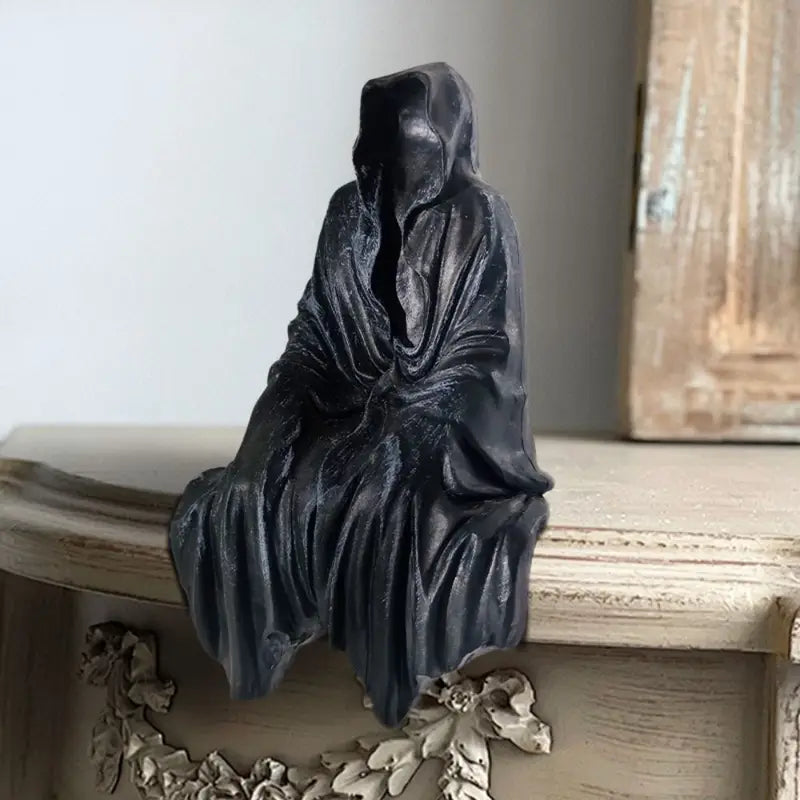 Gothic Black Garden Sculpture Sitting Reaper Halloween Decor Statue