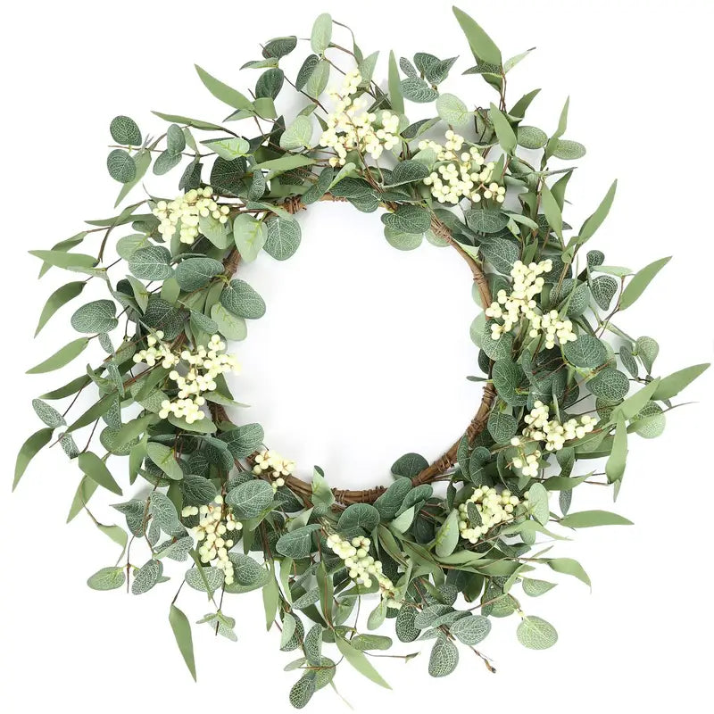45cm Easter Holiday Garden Rattan Wreath with Eucalyptus Leaf Decor - All Colors