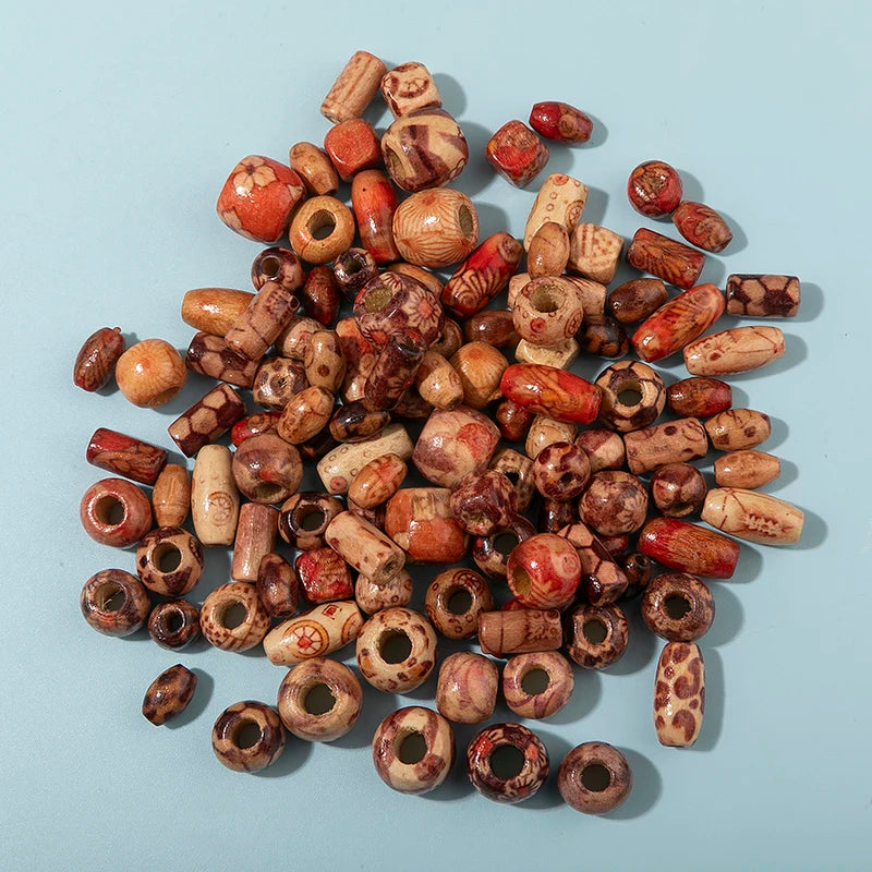Natural Wooden Beads Set - Multi-Shape Round & Oval Large Hole Spacer Beads for Jewelry Making DIY