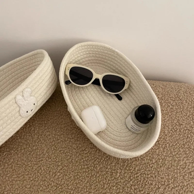 Cute Miffy Rabbit Cotton Linen Woven Storage Basket Desktop Organizer