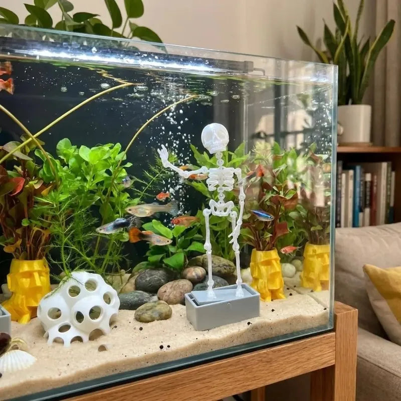3D Printed Dancing Skeleton Aquarium Bubbler Ornament - Fish Tank Decor, Air Driven Moving Skeleton Halloween Home Decor