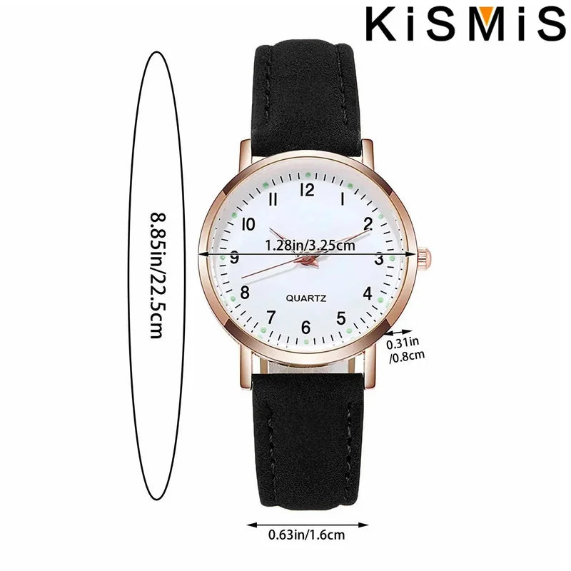 Women's Casual Luminous Quartz Watch with Leather Strap - Multiple Colors