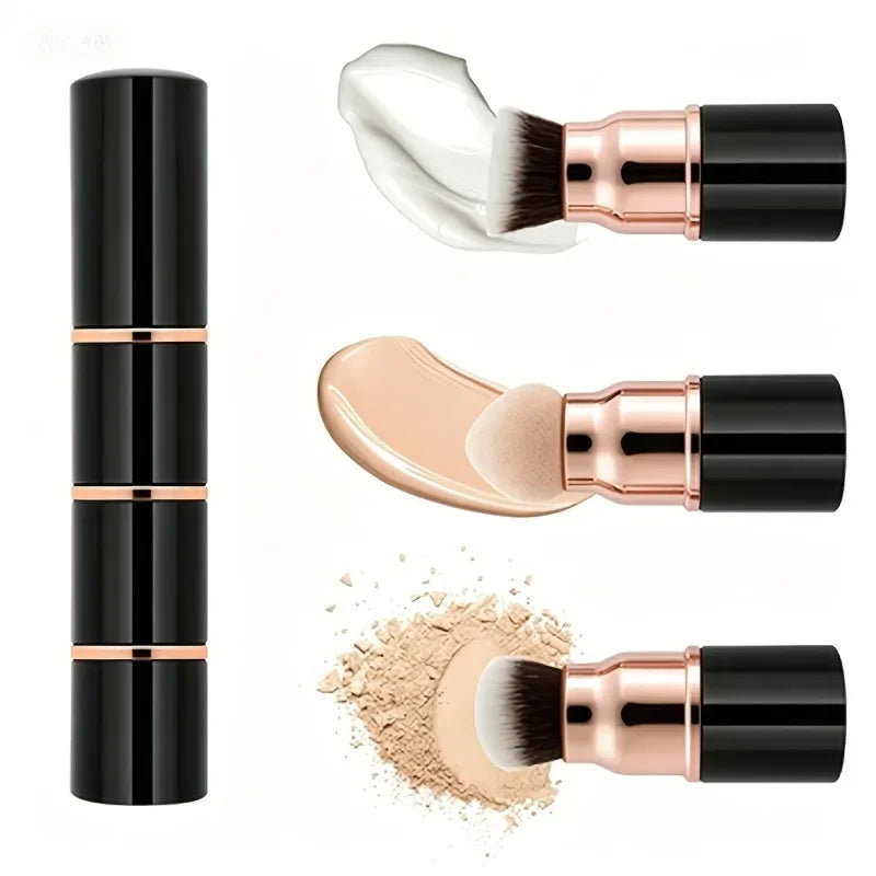 3-in-1 Portable Makeup Brush Set with Detachable Sponge & Dust Cover