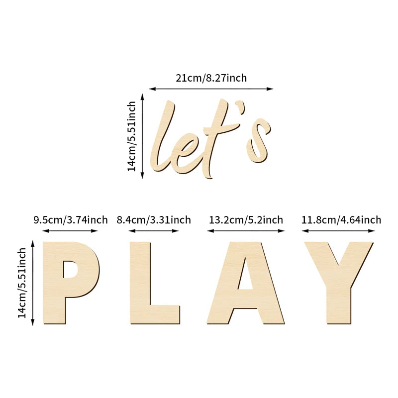Let's Play Wooden Wall Sign for Playrooms and Bedrooms - Nursery Wall Decor