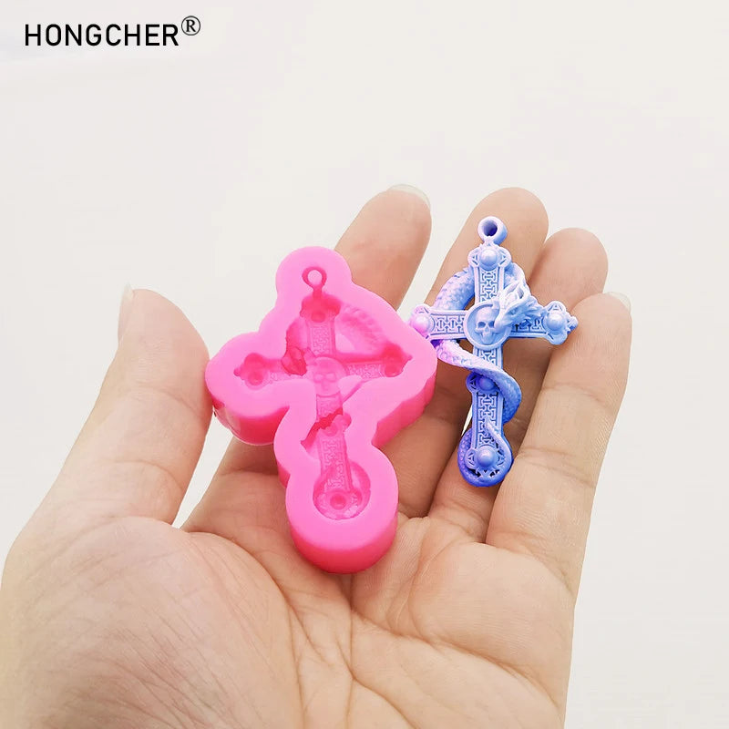 Silicone Mold for Jewelry Making Skull Dragon Crossbones DIY Pendant Necklace Craft
