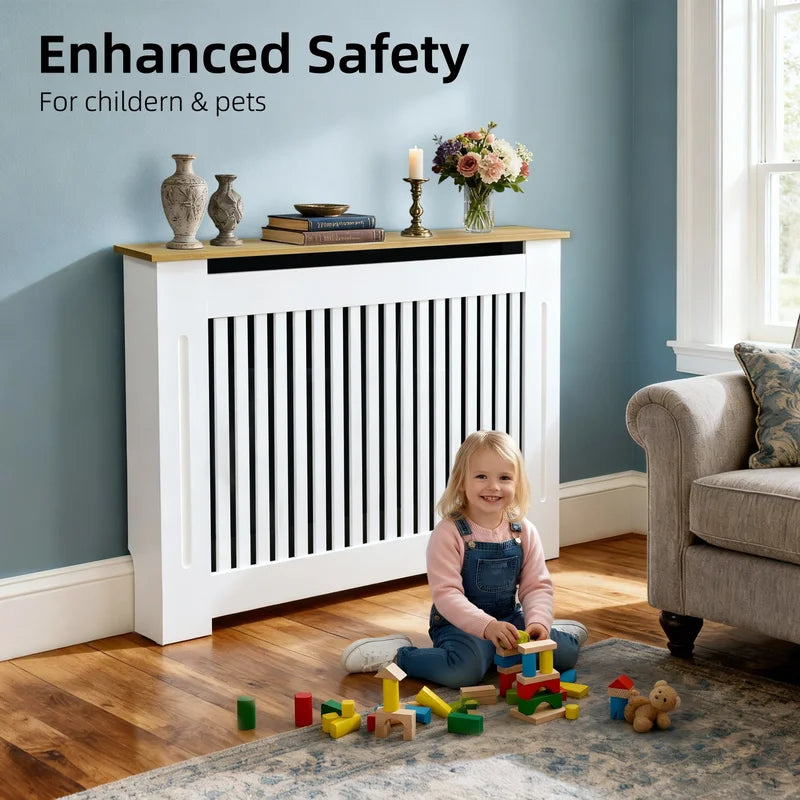 Radiator Cover for Home & Office - MDF Wood Grain Heating Guard with Protective Panel