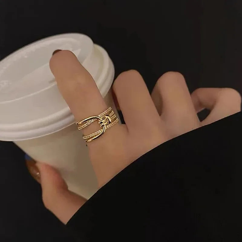 Luxury Double Layers Zircon Rings for Women Gold and Silver Plated Jewelry
