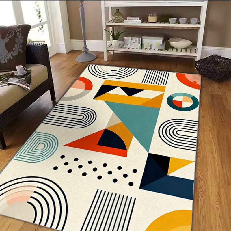Geometric Crystal Flocking Non-Slip Floor Rug for Living Room Bedroom Kitchen