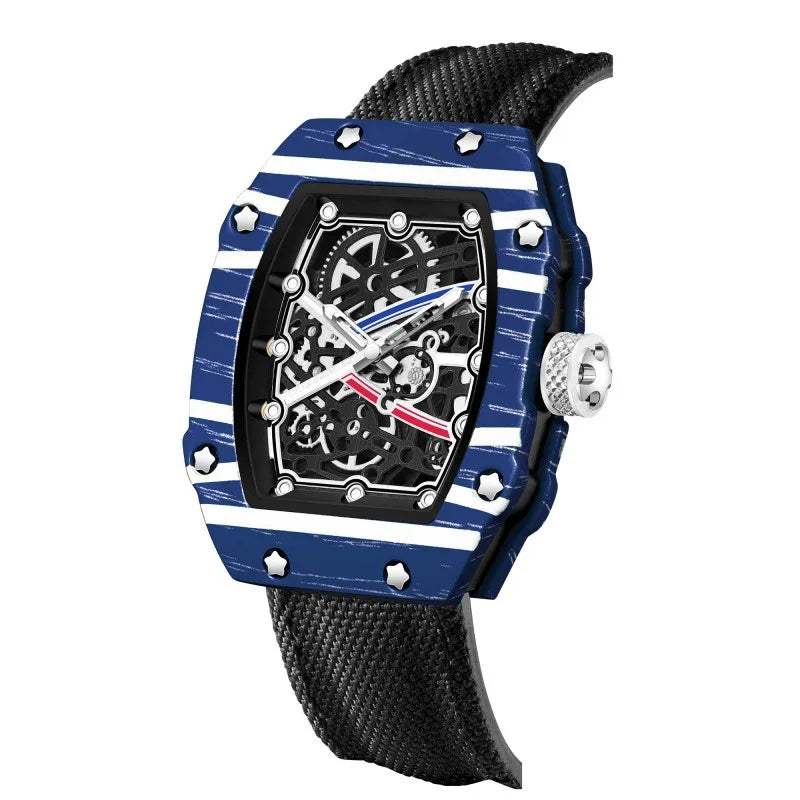 Trendy Ultra-Thin Wine Barrel Shaped Nylon Belt Quartz Watch - Fashionable Timepiece