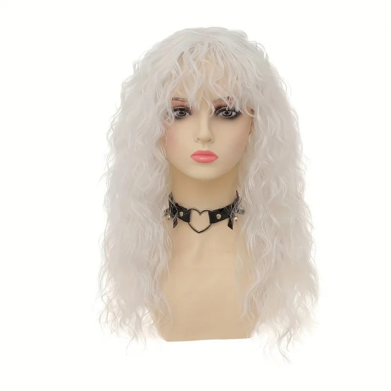 Long Curly Wigs for Women - Synthetic Layered Wavy Hair with Bangs