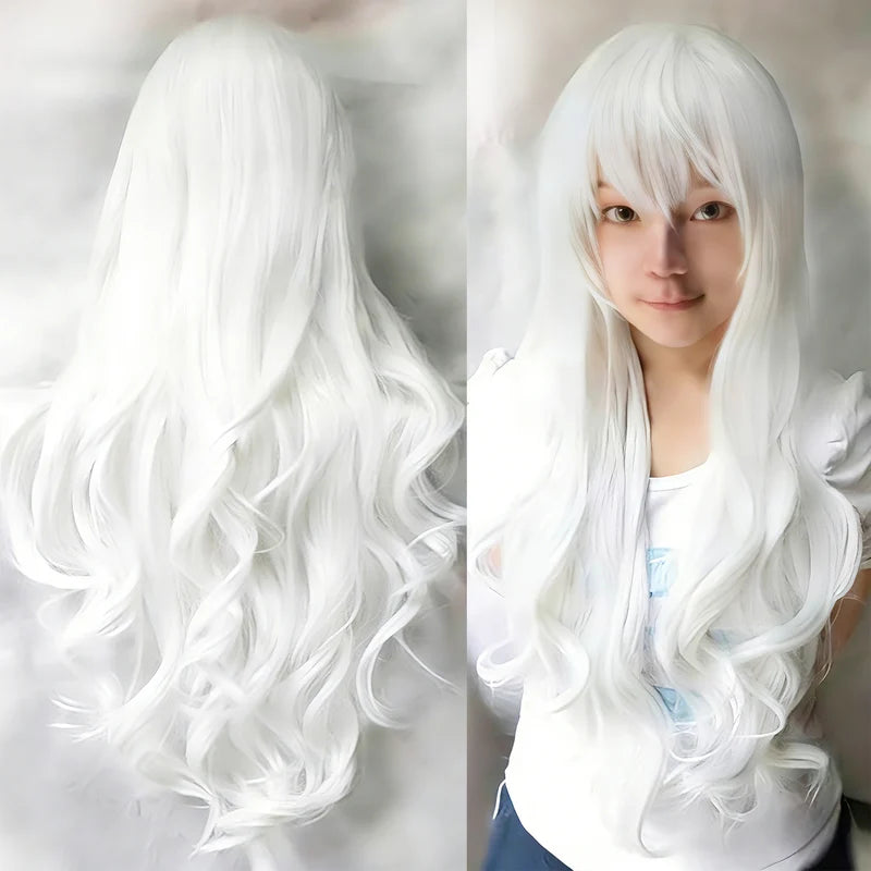 White Curly Cosplay Wig for Anime, Halloween & Costume Parties