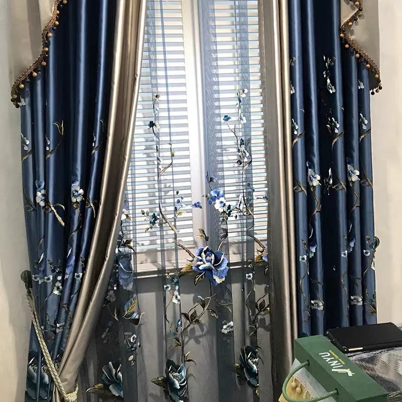Luxury Embroidered Window Curtains for Living & Dining Rooms - Custom Sizes & Colors