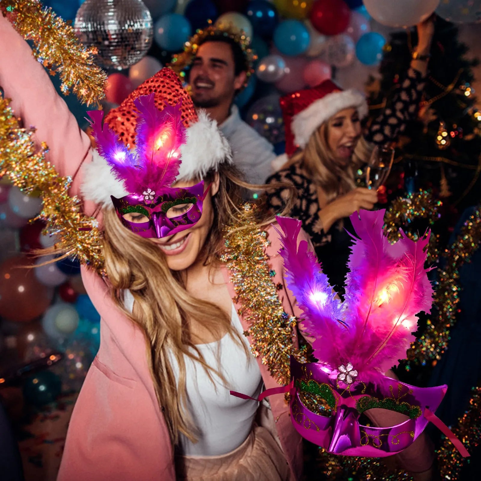 Feather LED Glowing Mask for Masquerade Carnival Halloween Party Costume