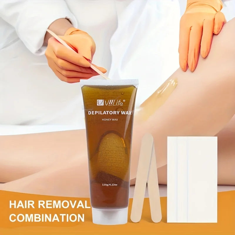 Depilatory Wax Hair Removal Kit for Arms Legs Face & Underarms - Painless Sugaring 120g