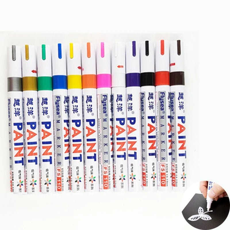 12 Color Waterproof Permanent Paint Marker Pen for Car Tyres & Surfaces