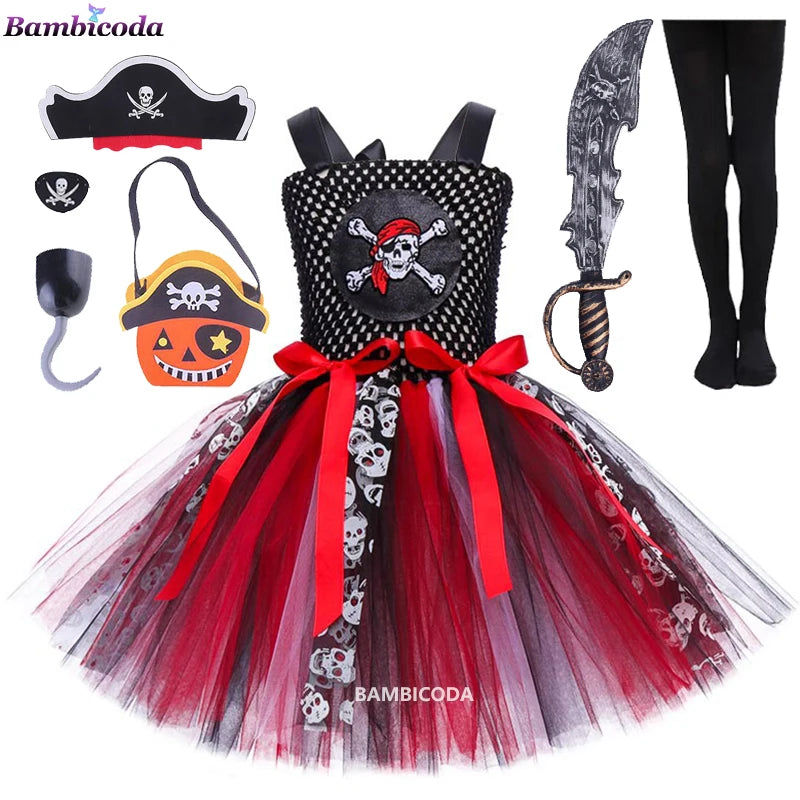 Girl Pirate Costume for Halloween Carnival Party Fancy Dress Cosplay 3-10 Years