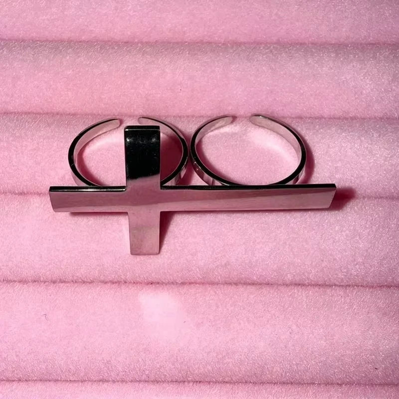 Two Finger Cross Ring for Women Men Punk Gothic Jewelry Trendy Vintage Open Ring