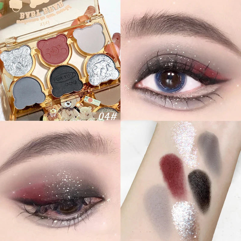 Colorful Eyeshadow Palette with Glitter & Pearly Finishes - 6 Shades for Eye Makeup