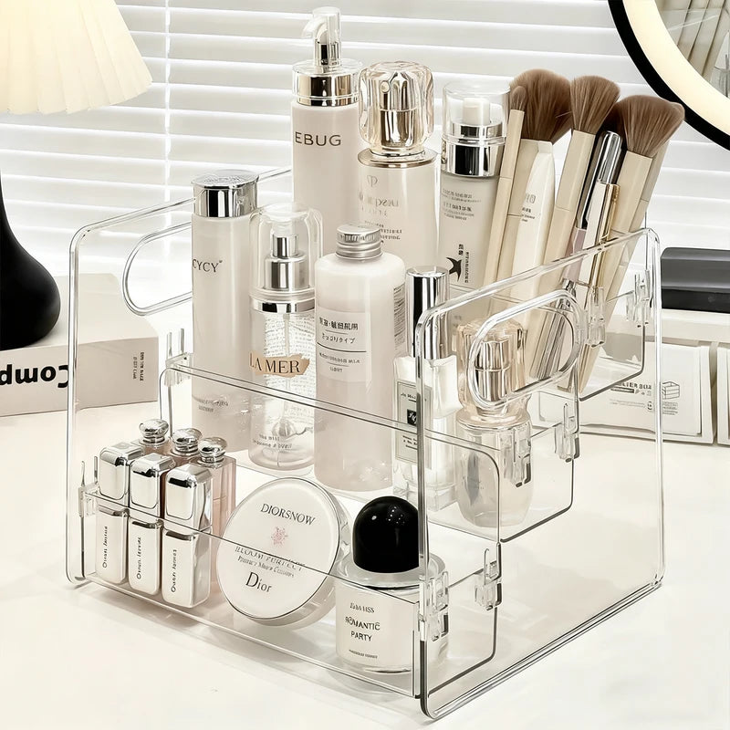 Portable Cosmetic Storage Box with Compartments - Large Capacity Skin Care & Perfume Organizer