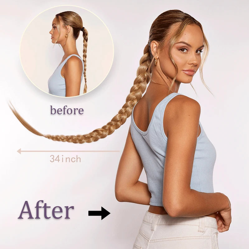 Synthetic Braided Ponytail Extensions for Women Long Hairpiece with Hair Tie - Black & Blonde