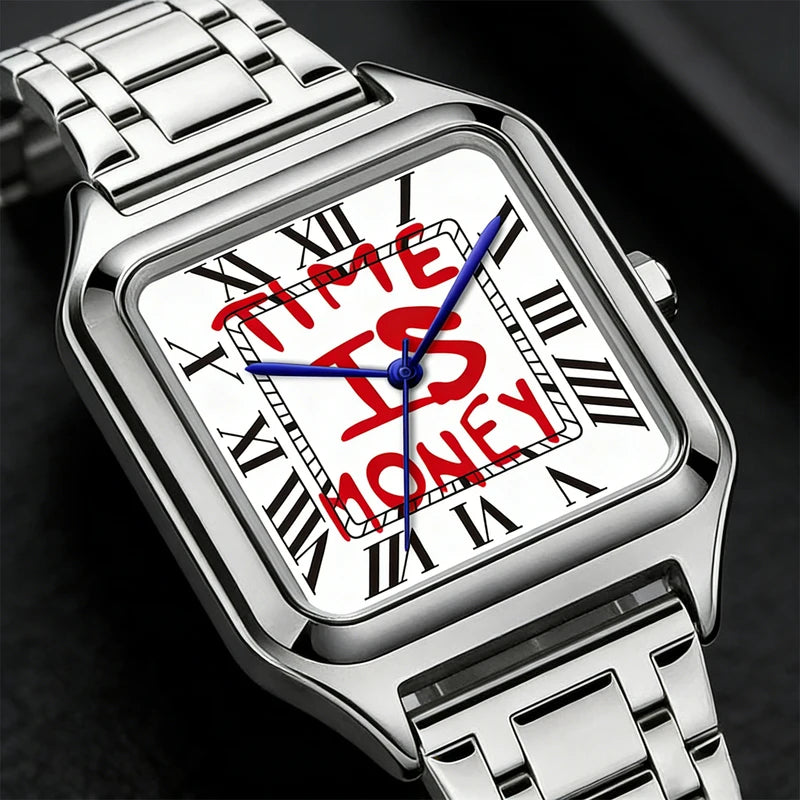 Men's Quartz Watch Stainless Steel Square Dial Waterproof Business Watch