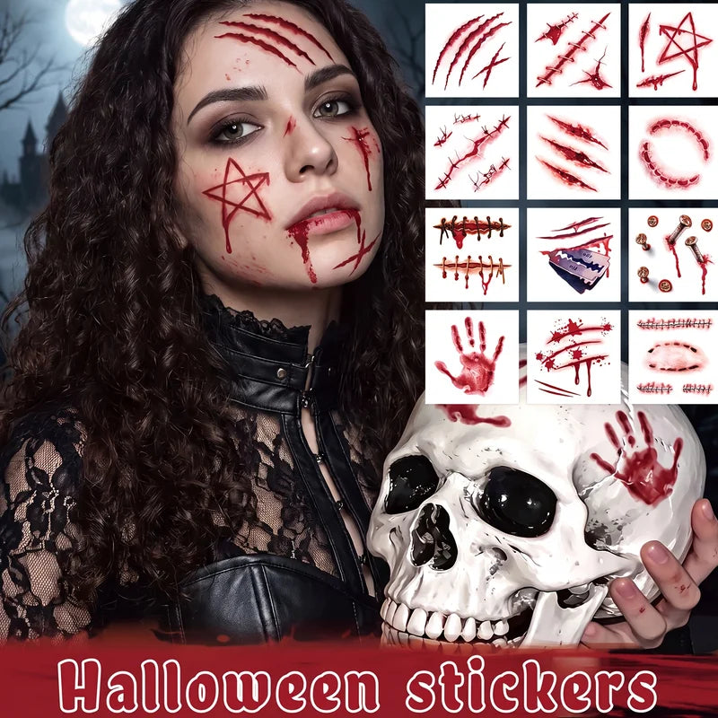 Halloween Special Effects Makeup Kit with Blood Spray & 3D Wound Stickers