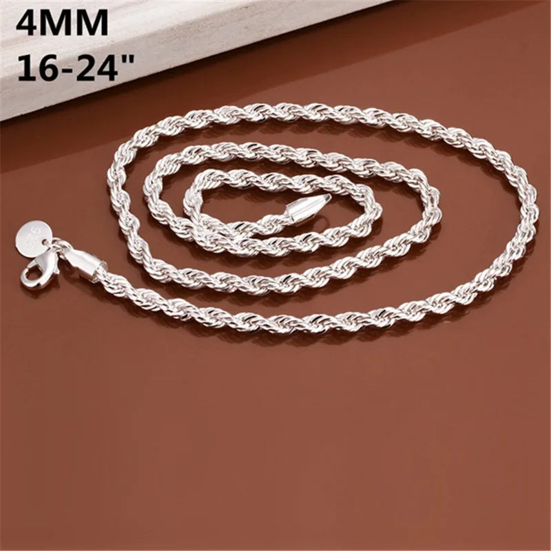 Wholesale 925 Sterling Silver Necklace Rope Chain 4MM Men Women Jewelry