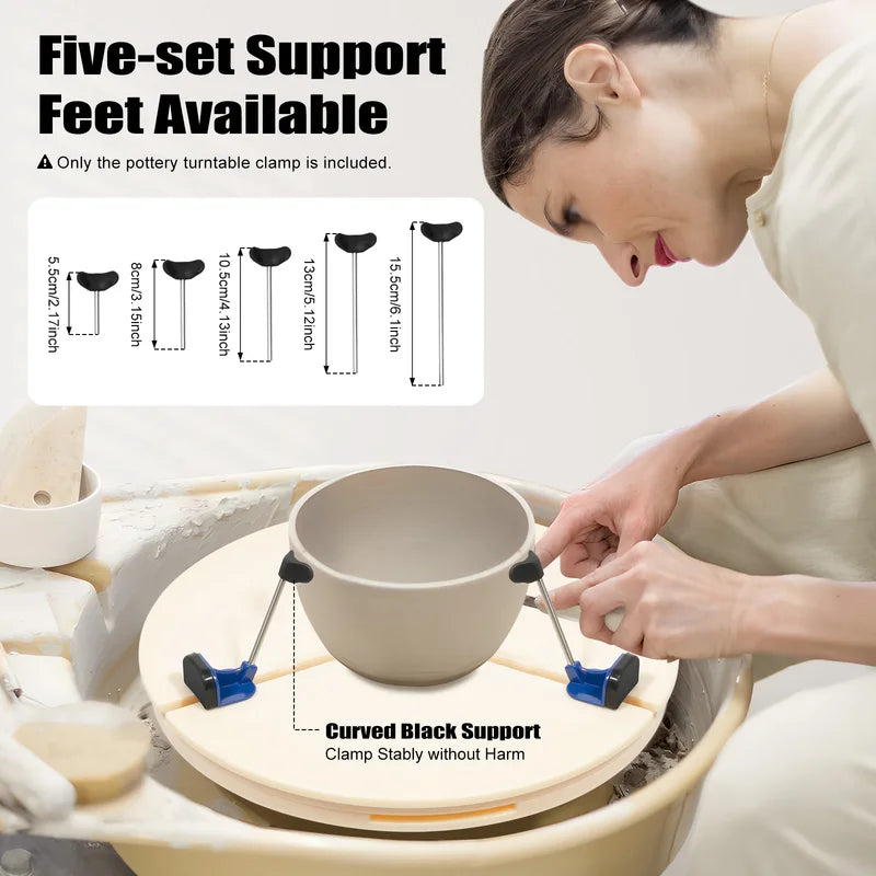Pottery Turntable Clamp - Adjustable Ceramic Trimming Holder with Support Feet