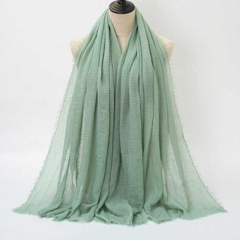 Women Cotton Linen Scarf Summer Solid Color Sun Protection Soft Shawl Wrap