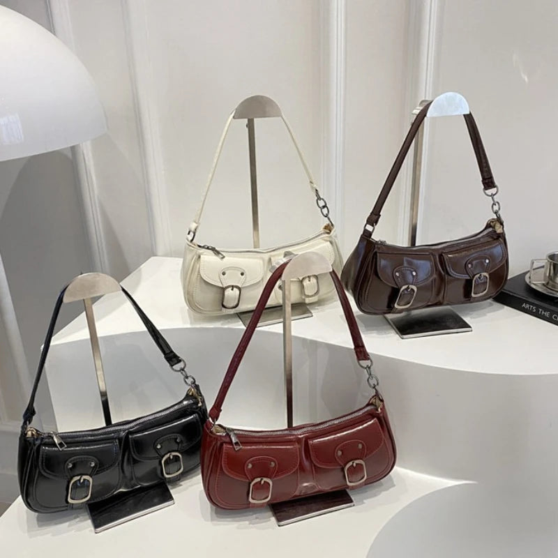 PU Leather Women's Shoulder Bag Small Double Pocket Crossbody Purse