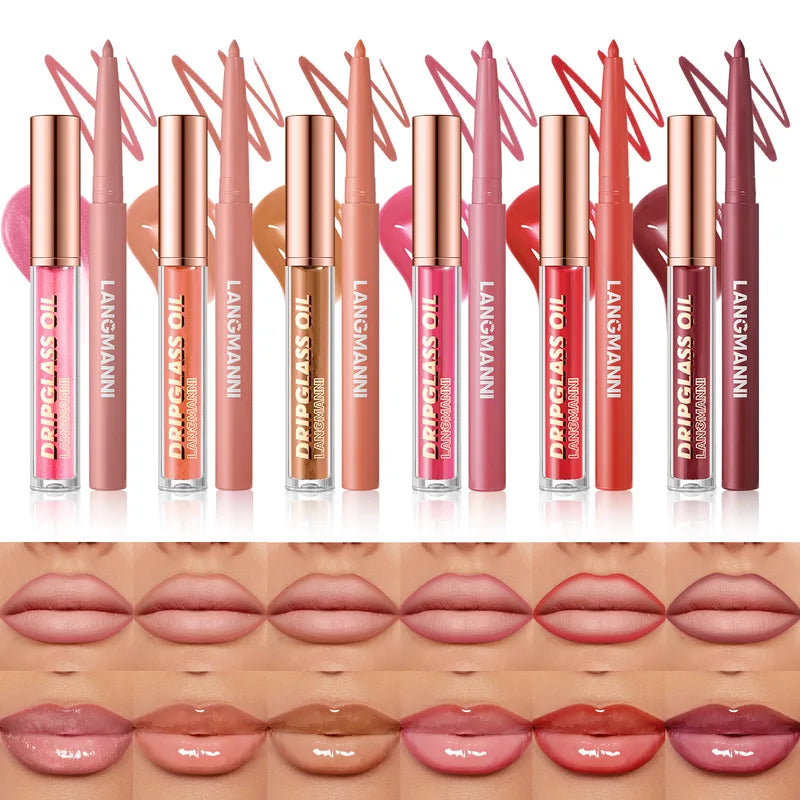 Matte Lip Liner & Lip Gloss Set - Waterproof Long-Lasting Lip Makeup Kit
